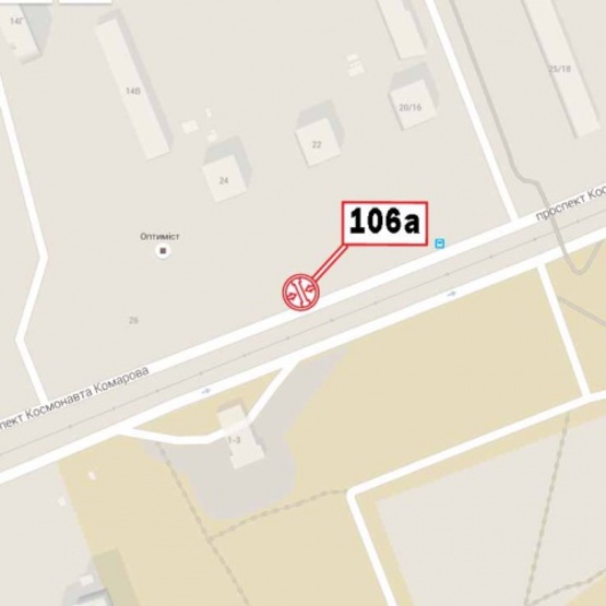 Схема рекламной плоскости по адресу Космонавта Комарова пр-т 24, в направлении Кольцевой дороги