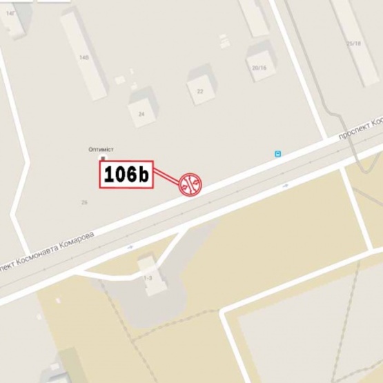 Схема рекламної площини за адресою Космонавта Комарова пр-т 24,  в направлении Индустриального моста