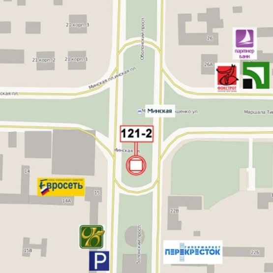 Схема рекламной плоскости по адресу Оболонский просп., (ст. м.  Минская, ТРЦ "Дрим Таун", сьзд с Оболонского просп. на Минскую пл.)