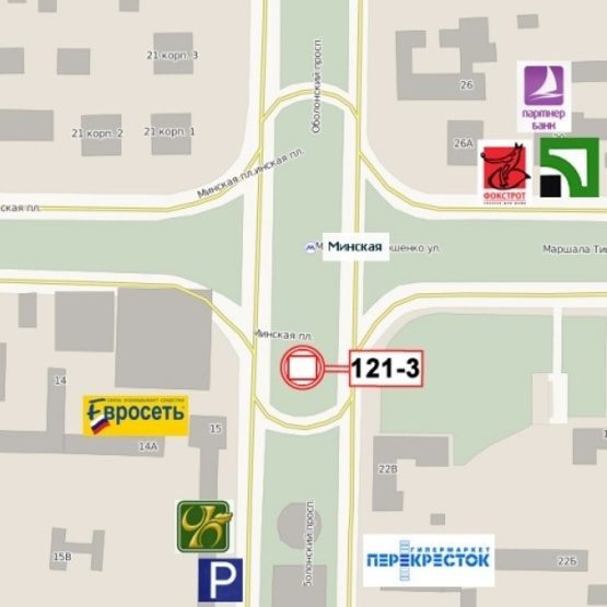 Схема рекламной плоскости по адресу Оболонский просп., (ст. м.  Минская, ТРЦ "Дрим Таун", сьезд с ул. М.Тимошенко на пл. Минскую)