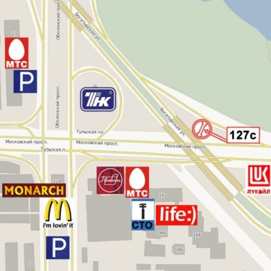 Схема рекламной плоскости по адресу Тульская пл. - Бандеры С. просп. (просп. Московский) , (АЗС "ТНК", ТЦ "Макрос" в сторону ул. О.Телиги), призма