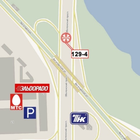 Схема рекламної площини за адресою Оболонский просп. - Богатырская ул. (заправка ТНК, на разделителе в сторону ст. м.Оболонь)