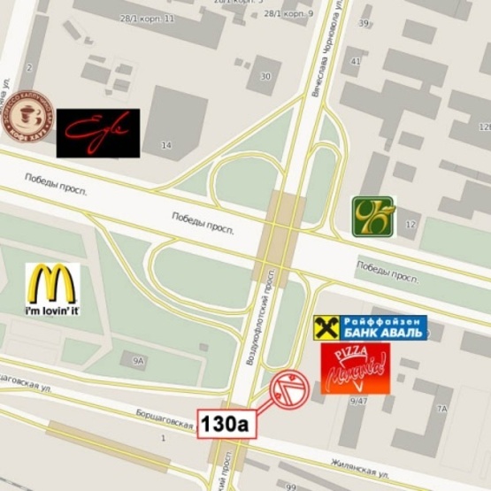 Схема рекламной плоскости по адресу Победы просп. - Воздухофлотский путепровод (пиццерия "Мамамия", сьезд с Воздухофлотского просп. на просп. Победы)
