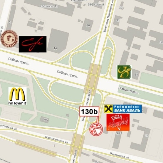 Схема рекламної площини за адресою Победы просп. - Воздухофлотский путепровод (пиццерия "Мамамия", сьезд с просп. Победы на ул. В.Черновола)