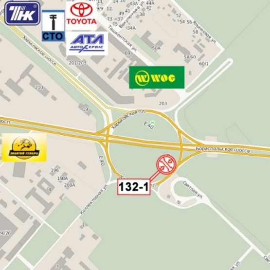 Схема рекламной плоскости по адресу Харьковская пл., Бориспольская трасса (выезд из Киева)