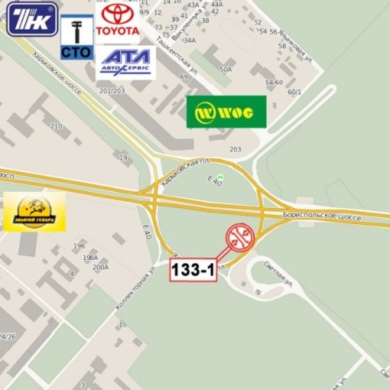 Схема рекламной плоскости по адресу Харьковская пл., Бориспольская трасса (выезд из Киева)