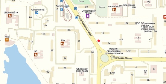 Схема рекламної площини за адресою Лайоша Гавро, 14, (напр. к Московскому пр-кту)