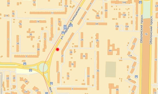 Схема рекламної площини за адресою М. Тимошенко, 2Г, напр. к ул. З. Гайдай