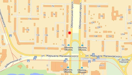 Схема рекламной плоскости по адресу Оболонский пр-кт, 5 напр. от ул. М. Малиновского