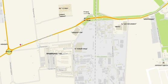 Схема рекламної площини за адресою Овидиопольская дорога,  от развязки с Объездной дорогой, к "Эпицентру", "7 км", в город