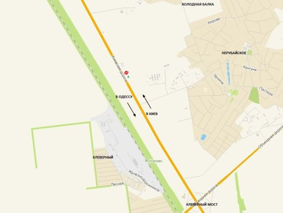 Схема рекламної площини за адресою Киев-Одесса.До Клеверного моста из Киева (458+800), в Одессу, между Холодной Балкой и Нерубайским