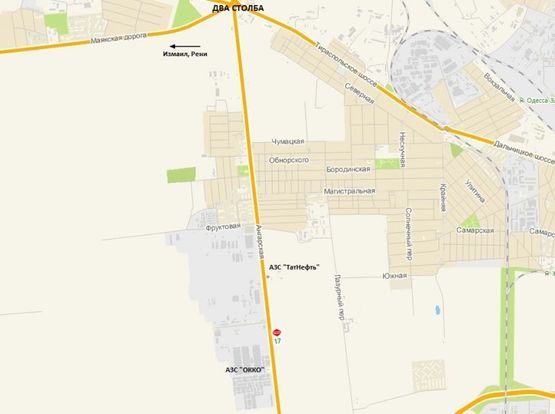 Схема рекламной плоскости по адресу Объездная дорога напротив АЗС "Окко",  от развязки 2 Столба к промрынку "7-й км"