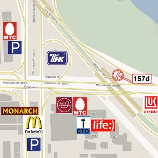 Схема рекламной плоскости по адресу Тульская пл., (АЗС "ТНК", ТЦ "Макрос" в сторону ул. О.Телиги), призма