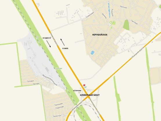 Схема рекламной плоскости по адресу Клеверный мост из Киева (460+850), напротив а/салона "Ниссан", в Одессу