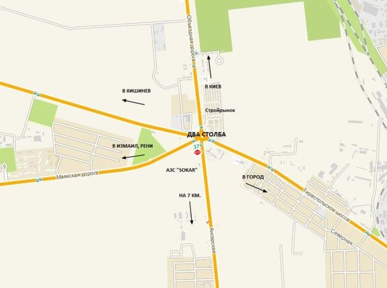 Схема рекламной плоскости по адресу Объездная - Два Столба (АЗС "Sokar"), из Авангарда, Овидиополя, "7 км" к Клеверному мосту