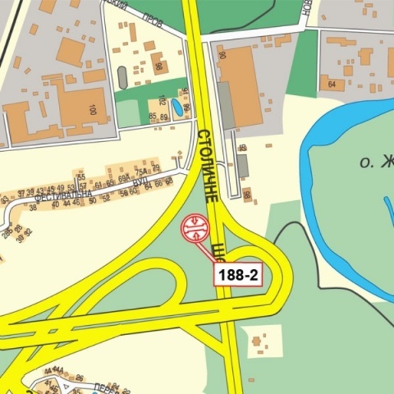 Схема рекламної площини за адресою Столичное шоссе (напротив СТО Мерседес, ТРЦ "Домосфера", АЗС "WOG", вьезд в город)