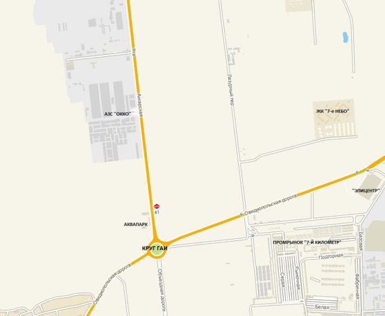 Схема рекламной плоскости по адресу Объездная дорога напротив Аквапарка, от промрынка "7-й км" к Двум Столбам, Авангарду