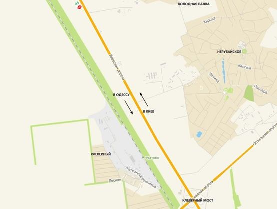 Схема рекламной плоскости по адресу Одесса-Киев.За Клеверноым мостом из Одессы (454+600), 16.5 км. от КПП