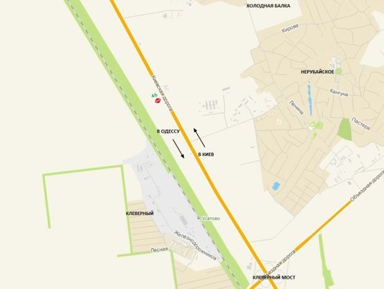 Схема рекламной плоскости по адресу Одесса-Киев. За Клеверным мостом (456 + 800) из Одессы, 12,5 км от КПП