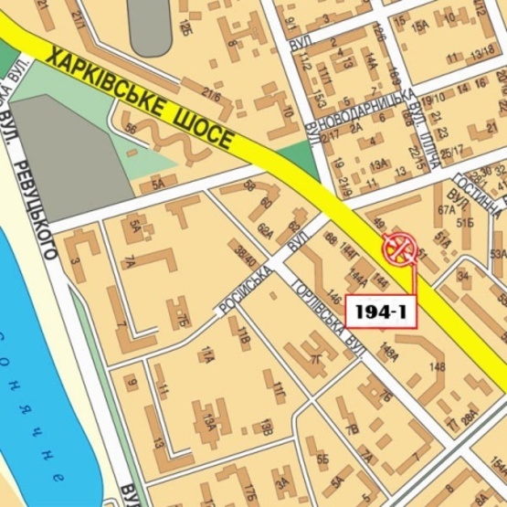 Схема рекламної площини за адресою Харьковское шоссе, 51-53 (Супер-маркет "Сильпо",Киевский городской БЦ, в направлении центра)