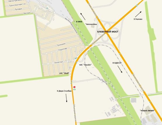 Схема рекламної площини за адресою Въезд на Клеверный мост со стороны Киевской трассы, к развязке Два Столба (Рени, Затока, Измаил, Кишинев)