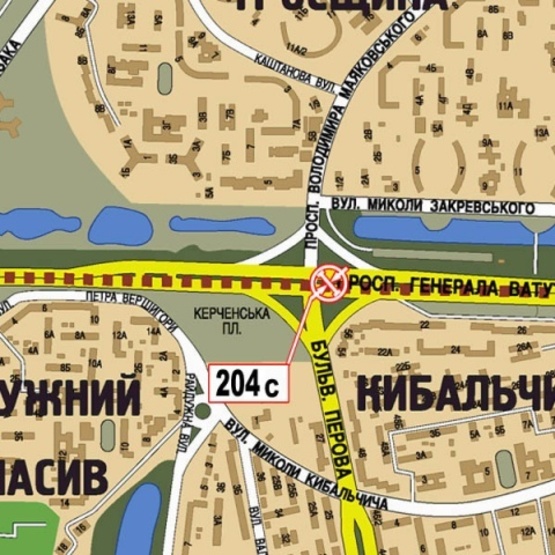 Схема рекламної площини за адресою Ватутина Ген. просп., 22 - бул. Перова (на разделителе, АЗС "WOG", Салон Moto GP, в направлении ул. Братиславской) призма