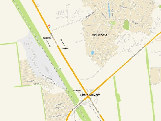 Схема рекламной плоскости по адресу Киев-Одесса. До Клеверного моста из Киева (458+850), поворот на с.Нерубайское, пос.НАТИ
