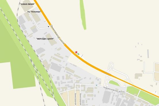 Схема рекламної площини за адресою Киевское (Ленинградское) шоссе из Одессы (463+770), от  Новомосковской дороги к "Мерседес центру", "Новой Линии"