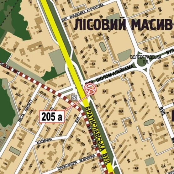 Схема рекламної площини за адресою Братиславская ул., 24 - ул. Ш.Алейхема, (рынок "Юность", Магазин "АТБ", в направлении просп. Ватутина Ген.), призма