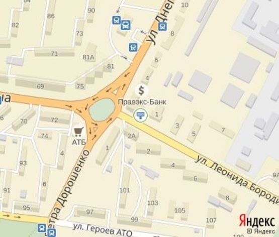 Схема рекламной плоскости по адресу Днепровское шоссе ул., 2 - Бородича, перед Маяковского пл.