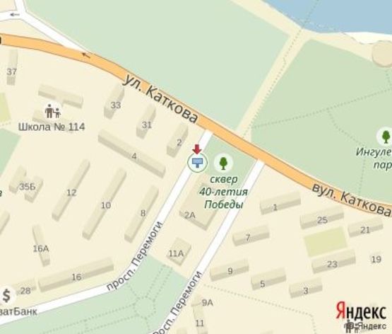 Схема рекламной плоскости по адресу Победы пр., 34в, мкр. Ингулец, (КТ "Победа")