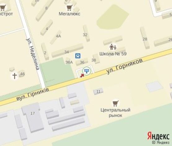 Схема рекламної площини за адресою Горняков ул., 38, мкр. Ингулец, (АвтоСтиль, пиццерия "Челентано"), выезд из Автовокзала