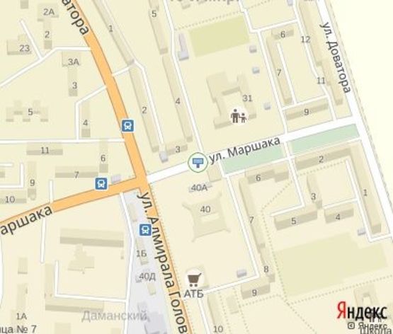 Схема рекламної площини за адресою Доватора ул., 2 - Маршака ул. - Адмирала Головко ул., мкр. Даманский