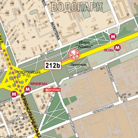 Схема рекламной плоскости по адресу Броварской просп. (ст. м.  Лесная, парк Киото, Автостанция Дарница) по направлению из города