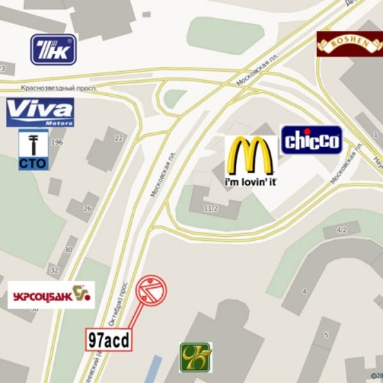 Схема рекламной плоскости по адресу Голосеевский просп. (40-летия Октября просп.), 3, пл. Московская, (ст. м. Демеевская, Библиотека им. В.И. Вернадського, Mcdonald's, автосалон "Mazda"), в направ. Московской пл., призма