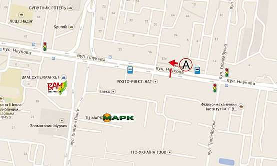 Схема рекламной плоскости по адресу Наукова, 12-14 до Вікторії Гарденс (напрямок до вул. Кульпарківської)