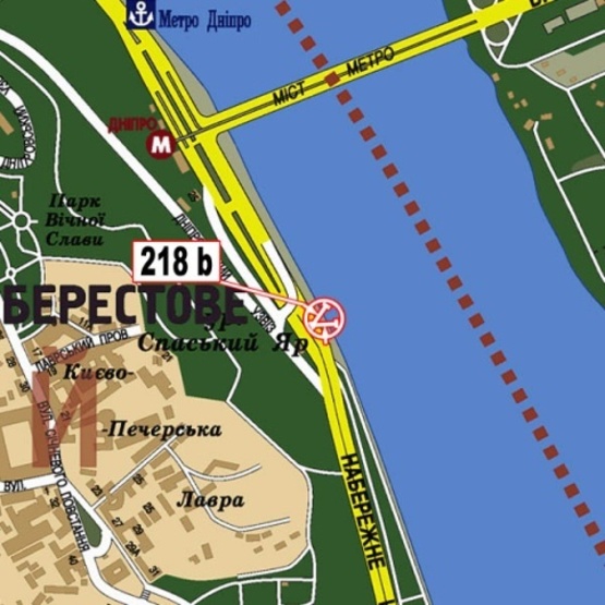 Схема рекламной плоскости по адресу Набережное шоссе, эл. опора 27 (600м. от ст. м. Днапр, в напавлении Надднепрянского шоссе)