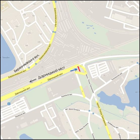 Схема рекламной плоскости по адресу (271223) От Дарн. м. к пр.Григоренко, разделитель