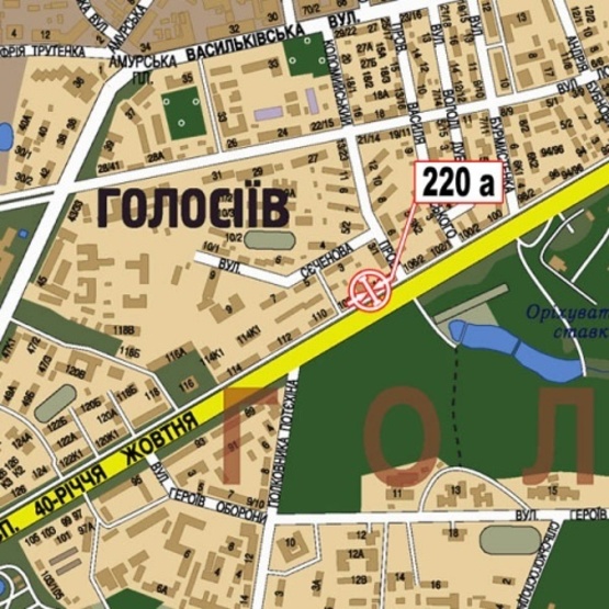 Схема рекламной плоскости по адресу Голосеевский просп. (40-летия Октября просп.), 106-108 (супер-маркет "Фора", "Навколо світу", в направлении Одесской трассы)