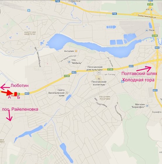 Схема рекламної площини за адресою Эстакада1-пос.Песочин-въезд в город со ст.трассы Киев-Харьков-Довжанский