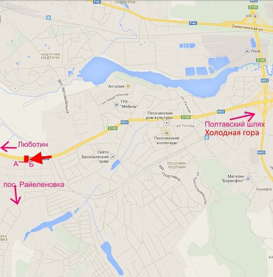 Схема рекламної площини за адресою Эстакада1-пос.Песочин-выезд из города в ст.трассы Киев-Харьков-Довжанский