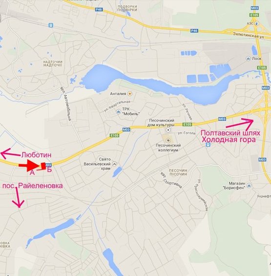 Схема рекламной плоскости по адресу Эстакада2-пос.Песочин-въезд в город со ст.трассы Киев-Харьков-Довжанский