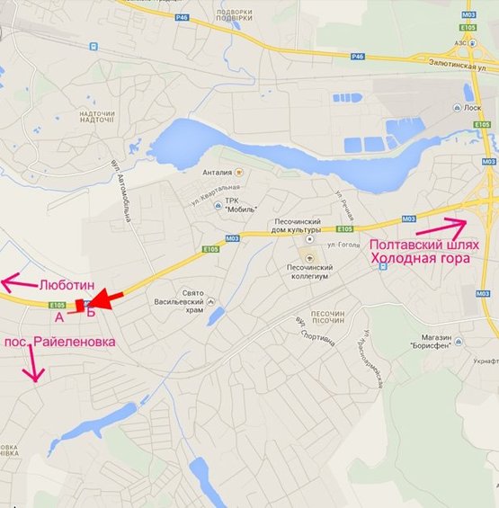 Схема рекламної площини за адресою Эстакада2-пос.Песочин-выезд из города в ст.трассы Киев-Харьков-Довжанский