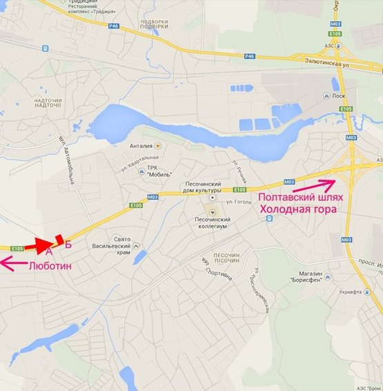 Схема рекламної площини за адресою Эстакада3-пос.Песочин-въезд в город со ст.трассы Киев-Харьков-Довжанский