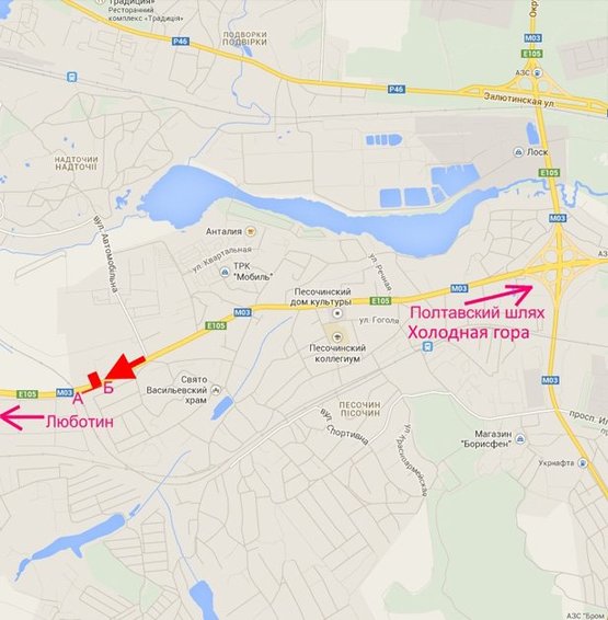 Схема рекламної площини за адресою Эстакада3-пос.Песочин-выезд из города в ст.трассы Киев-Харьков-Довжанский