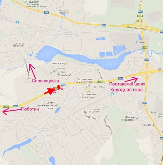 Схема рекламної площини за адресою Полтавский шлях-пос.Песочин-ул. Комарова-флажок№1,в центр