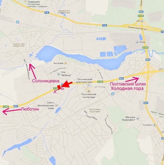 Схема рекламної площини за адресою Полтавский шлях-пос.Песочин-ул. Комарова-флажок№1,из центра