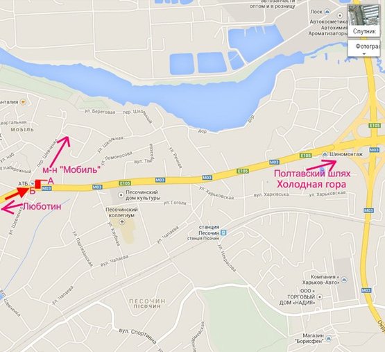 Схема рекламной плоскости по адресу Полтавский шлях-пос.Песочин-пер Шевченко- возле маркета АТБ,в центр