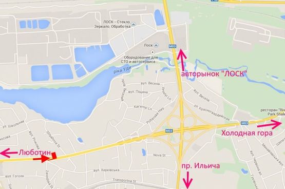 Схема рекламной плоскости по адресу Полтавский шлях-ул. Заводская,в центр