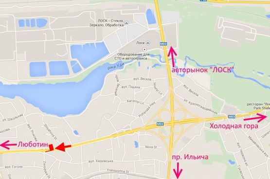 Схема рекламної площини за адресою Полтавский шлях-ул. Заводская,из центра